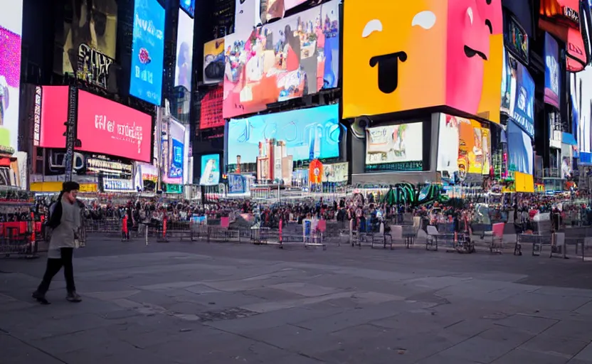 Prompt: 2d sad depressed emojis stock photo in Times Square, photograph