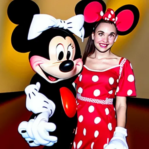 Image similar to mickey mouse dresses up as minnie mouse