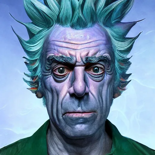 Image similar to 3 0 7 0 rick sanchez portrait in the alien dimension : : photorealistic sci - fi detailed intricate face details ultradetailed ultra - realistic by hieronymus bosch and james jean