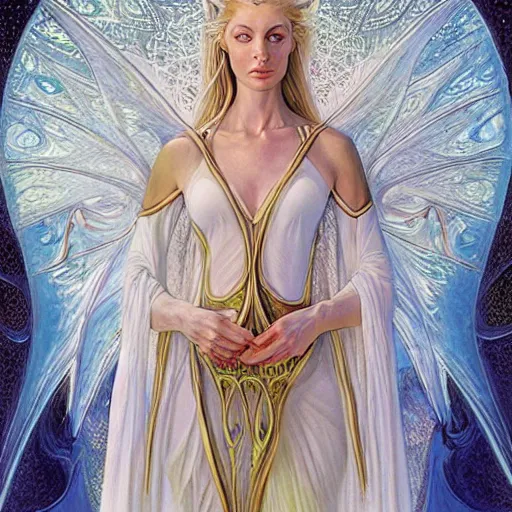 Prompt: ethereal majestic beauty white dress lady Galadriel the elven seer by Mark Brooks, Donato Giancola, Victor Nizovtsev, Scarlett Hooft, Graafland, Chris Moore