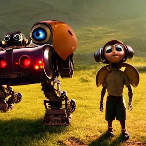 Prompt: promotional movie still, ladybugs, ladybug quadruped with big rgb eyes, ladybug hobbits, ladybug robots, space western, dramatic lighting, the fellowship of the ring ( film ), ( ( wall - e ( film ) ) )