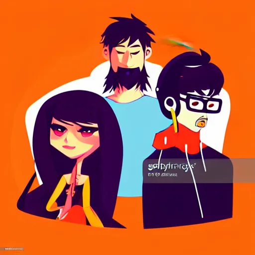 Image similar to 2 d character design, music group, vector art, digital art, portrait, 4 k, 8 k, sharp focus, smooth, illustration, concept art, pop band