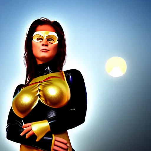 Image similar to Kyrsten Ritter as Cat Woman, Golden Hour, Photorealistic