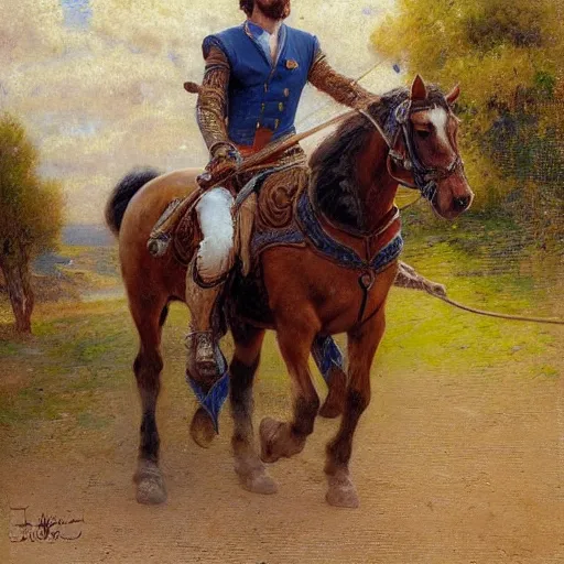 Image similar to attractive lionel messi as attractive lionel messi riding a horse, natural lighting, high quality, very detailed painting, by gaston bussiere, donato giancola, j. c. leyendecker