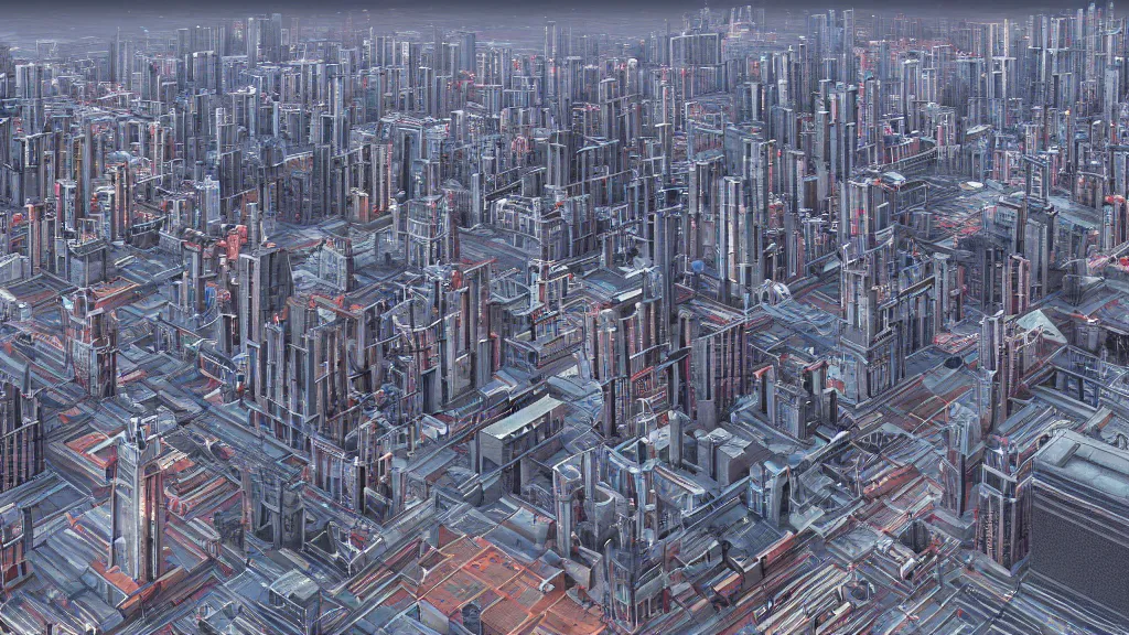 Prompt: a redshift render of a metropolis city view .