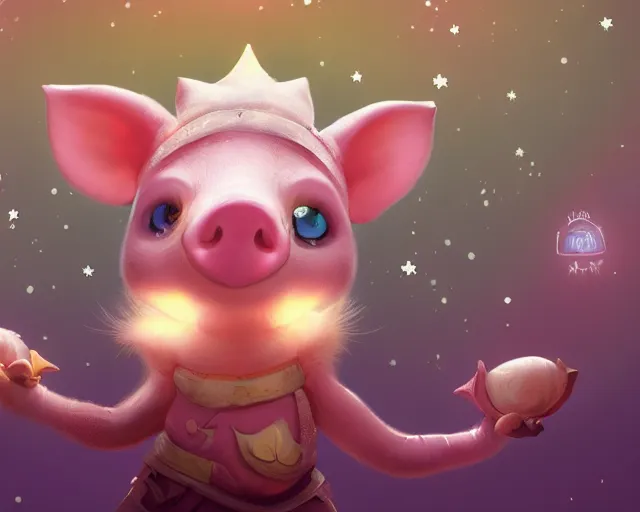 Image similar to 3D Fantasy Cute and adorable space piglet princess, huge adorable eyes, bright stars, Smooth 3D Illustration, soft render, Servando Lupini, Daniil Kudriavtsev, handpaint texture, Blender, 3DCoat