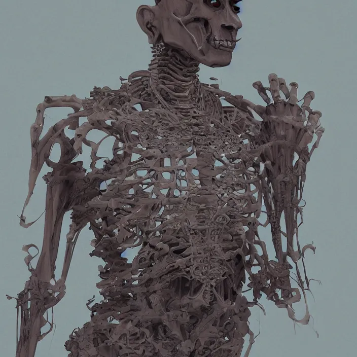 Image similar to portrait of Buddhist Monk as skeleton. intricate abstract. intricate artwork. by Tooth Wu, wlop, beeple, dan mumford. octane render, trending on artstation, greg rutkowski very coherent symmetrical artwork. cinematic, hyper realism, high detail, octane render, 8k, iridescent accents