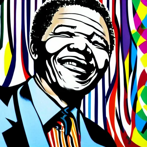 Image similar to Wall mural portrait Nelson Mandela, urban art, pop art, artgerm, by Roy Lichtenstein