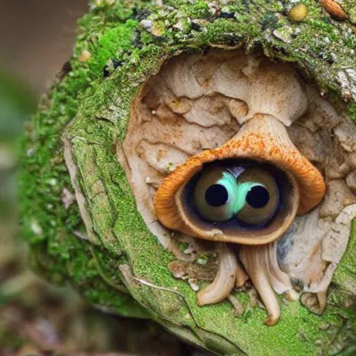 Image similar to a mushroom with clusters of eyes growing from it