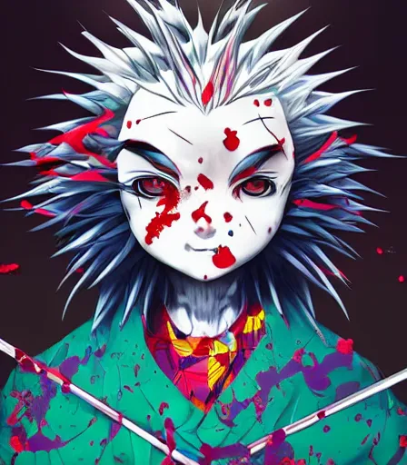 Image similar to Kimetsu no Yaiba by Alex Pardee and Nekro and James McDermott,unstirred paint, vivid color, cgsociety 4K