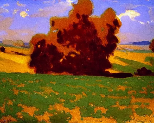 Image similar to a green, red, and gold painting by John Singer Sargent