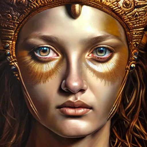 Prompt: hyperrealistic mixed media painting of beautiful goddess Athena, stunning 3d render inspired art by P. Craig Russell and Barry Windsor-Smith, perfect facial symmetry, dim volumetric lighting, full full full full face face face face face 8k octane beautifully detailed render, post-processing, portrait, extremely hyper-detailed, intricate, epic composition, brown brown brown eyes eyes eyes eyes, realistic realistic realistic eyes, cinematic lighting, masterpiece, trending on artstation, detailed detailed detailed, masterpiece, stunning
