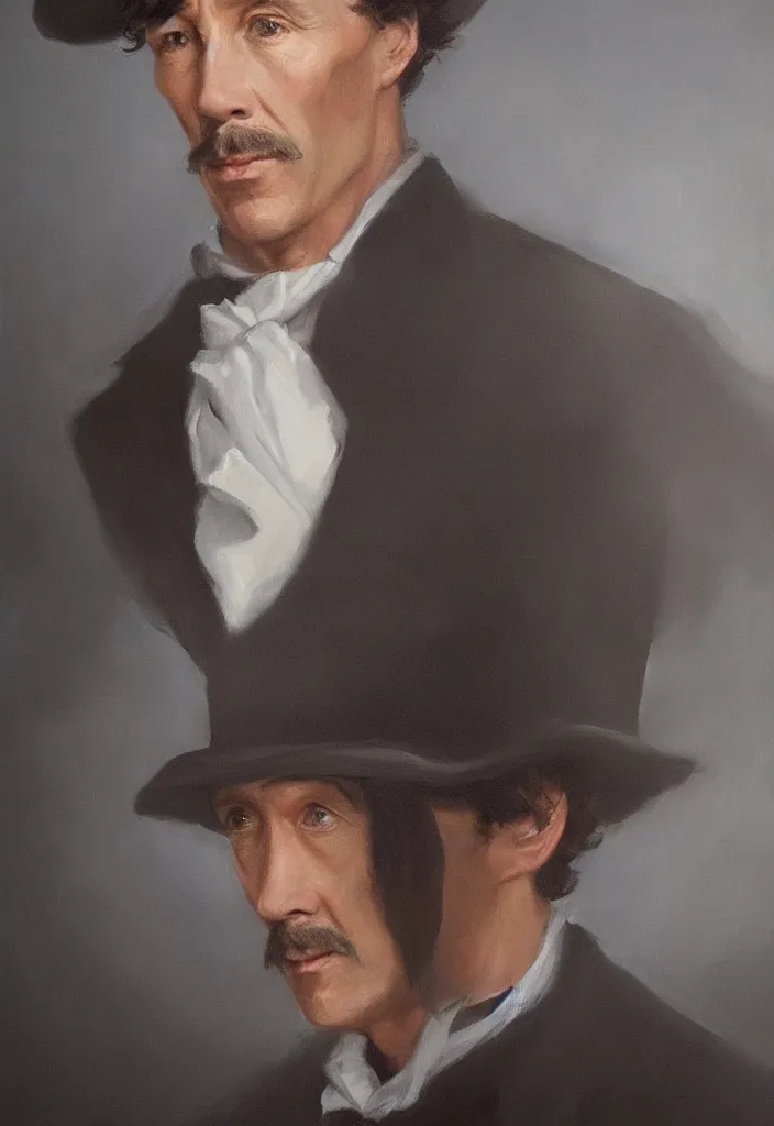 Image similar to high quality oil painting portrait of Sherlock Holmes, volumetric and perfect lighting, 4k, 8k, HD