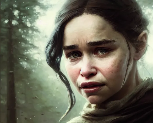 Image similar to highly detailed portrait of a emilia clarke, in the walking dead, stephen bliss, unreal engine, fantasy art by greg rutkowski, loish, rhads, ferdinand knab, makoto shinkai and lois van baarle, ilya kuvshinov, rossdraws, tom bagshaw, global illumination, radiant light, detailed and intricate environment