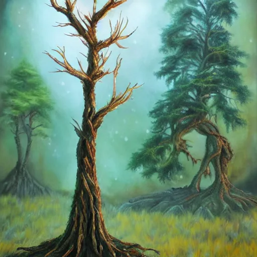 Prompt: A 2 year old tree, fantasy painting, lots of detail