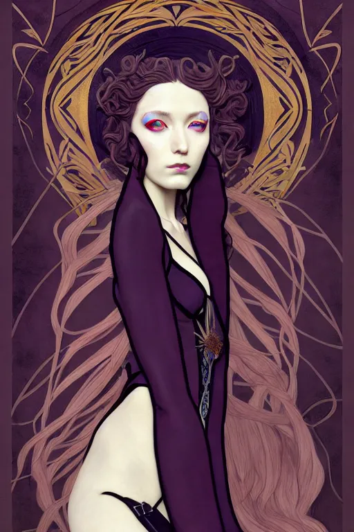 Image similar to a triad of winter muses, style blending æon flux, shepard fairey, botticelli, ivan bilibin, and john singer sargent, inspired by pre - raphaelites, shoujo manga, and harajuku fashion, stark landscape, muted dark colors, superfine inklines, ethereal, otherworldly, 4 k photorealistic, arnold render