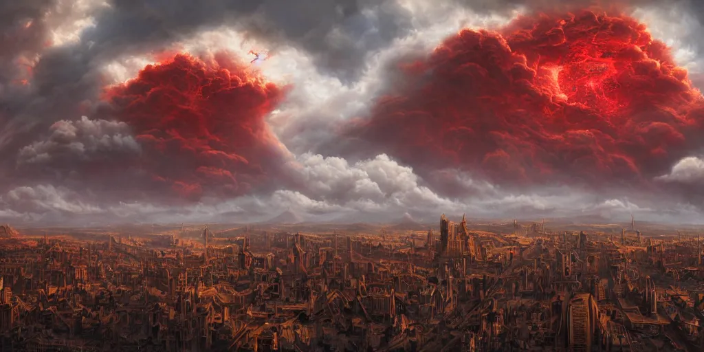 dark red cumulonimbus clouds, in style of Doom, | Stable Diffusion ...