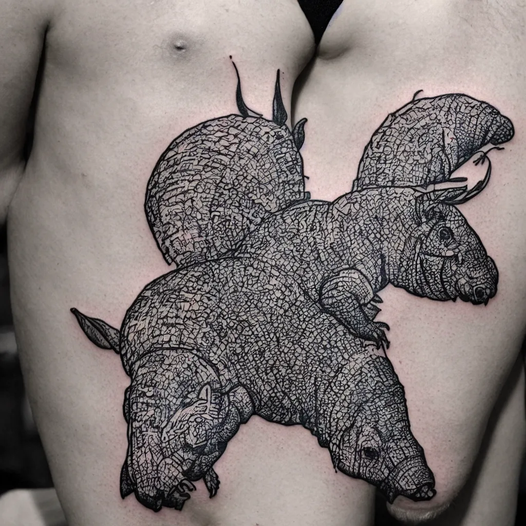 Image similar to A tatoo stencil of an armadillo using tattoo machine