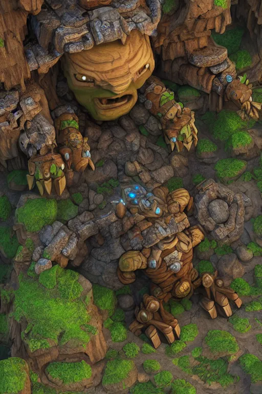 Image similar to zelda fantasy art giant golem troll wood rock greeble gemstone, global illumination ray tracing hdr fanart arstation by sung choi and eric pfeiffer and gabriel garza and casper konefal