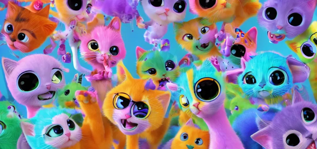 Image similar to disco dance party for adorable and cool kittens, highly detailed, Pixar, anamorphic lens