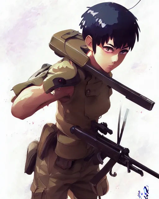 Image similar to ukranian soldier, shinkai makoto studio ghibli studio key hideaki anno sakimichan stanley artgerm lau rossdraws james jean marc simonetti elegant highly detailed digital painting artstation pixiv