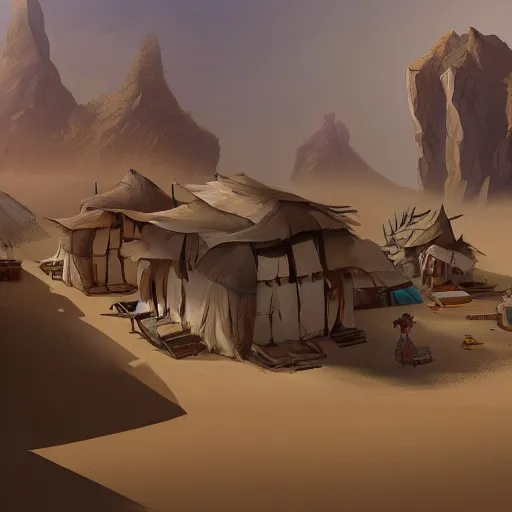 Image similar to a desert village, artstation, cgsociety