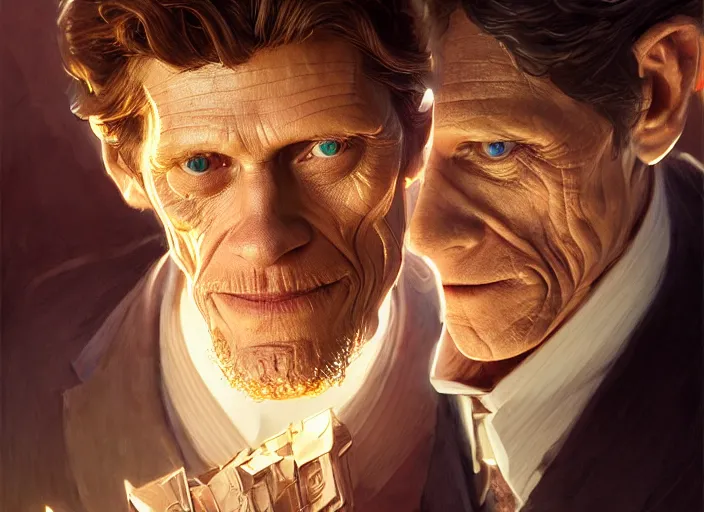 Image similar to williem dafoe as oscar diggs, intricate, d & d, fantasy, art nouveau, digital painting, trending on artstation, sharp focus, illustration, concept design, global illumination, ray tracing, art by artgerm and greg rutkowski and ruan jia