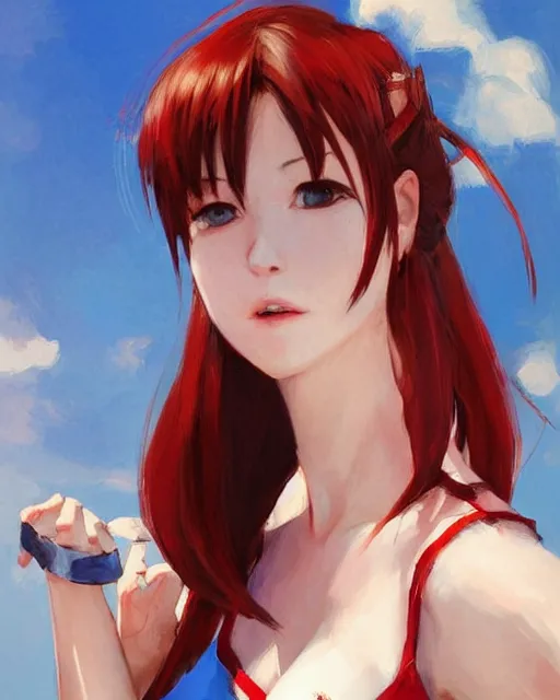 Image similar to elegant tifa lockhart in a red cottagecore dress, portrait, illustration, rim light, top light, summer clear blue sky, perfectly shaded, soft painting, art by krenz cushart and wenjun lin