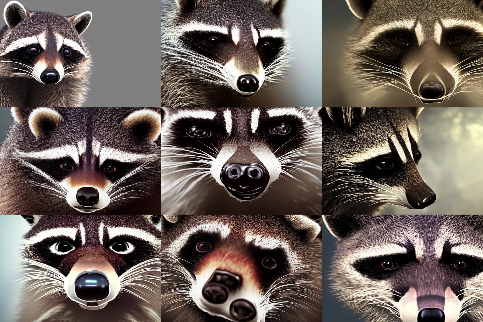 Prompt: closeup photo of the face of a raccoon, intricate detail, volumetric lighting, epic composition, hyper detailed, ultra realistic, sharp focus, octane render, volumetric, ray tracing, artstation, sense of awe, swirling mist, 4 k