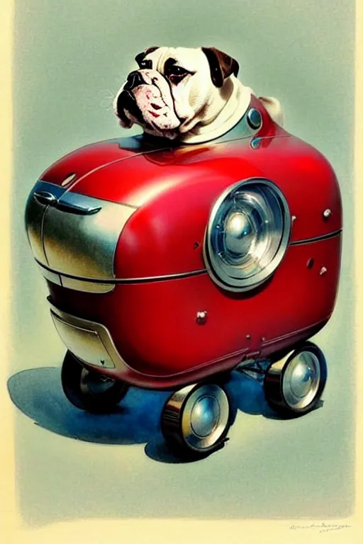 Prompt: ( ( ( ( ( 1 9 5 0 s retro future android robot bulldog wagon. muted colors., ) ) ) ) ) by jean - baptiste monge,!!!!!!!!!!!!!!!!!!!!!!!!! chrome red