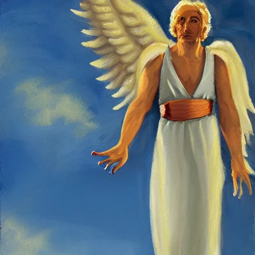 Prompt: piero angela as an angel in the sky, art by artgerma