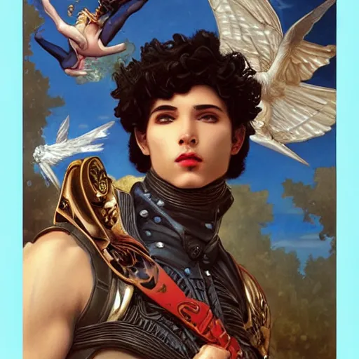 Image similar to a comic book portrait painting of a fantasy steampunk male, highly detailed, art by tristan eaton and artgerm and william - adolphe bouguereau