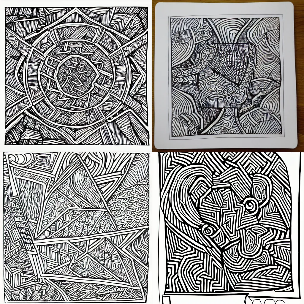 Prompt: line art zentangle labyrinth