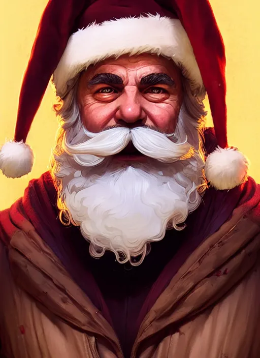 Image similar to Highly detailed portrait of santa claus vampire, in GTA V, Stephen Bliss, unreal engine, fantasy art by Greg Rutkowski, Loish, Rhads, ferdinand knab, Makoto Shinkai and Lois van baarle, ilya kuvshinov, rossdraws, Tom Bagshaw, alphonse mucha, global illumination, radiant light, detailed and intricate environment