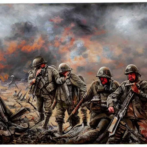 Image similar to war is hell, no text, painting style, blood