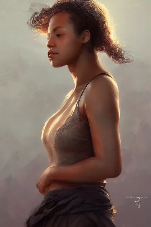 Prompt: full body beautiful mulatto girl, gorgeous, close-up portrait, intricate, elegant, volumetric lighting, scenery, digital painting, highly detailed, artstation, sharp focus, illustration, concept art, ruan jia, steve mccurry