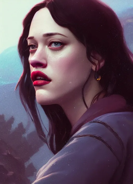 Image similar to Highly detailed portrait of Kat Dennings, in GTA V, Stephen Bliss, unreal engine, fantasy art by Greg Rutkowski, Loish, Rhads, ferdinand knab, Makoto Shinkai and Lois van baarle, ilya kuvshinov, rossdraws, Tom Bagshaw, global illumination, radiant light, detailed and intricate environment