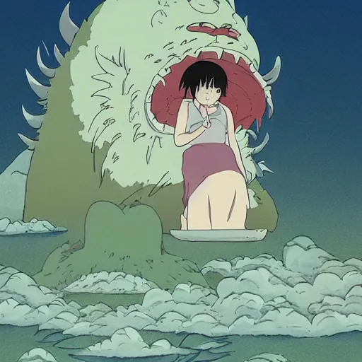 Prompt: spirited away monster ghibli artstyle,peace atmopshere, wonderful scene, 8k, smooth, detailed with high quality, details