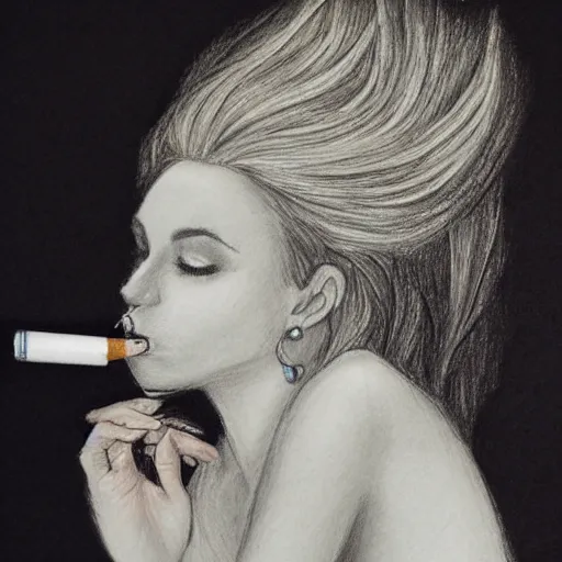 Image similar to detailed portrait of a mermaid smoking a cigarette, pencil sketch,