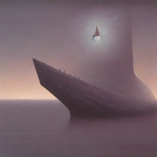 Image similar to an ice ship by Zdzisław Beksiński, oil on canvas