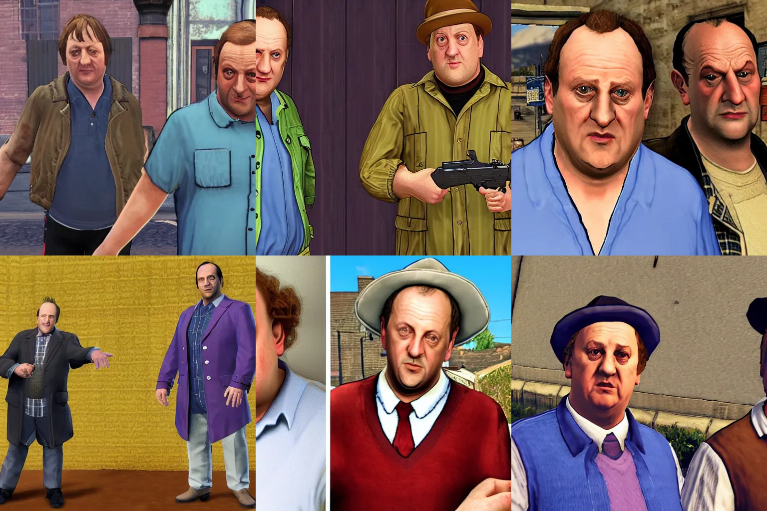 Prompt: Hyacinth Bucket and Richard from Keeping up Appearances in GTA V loading screen