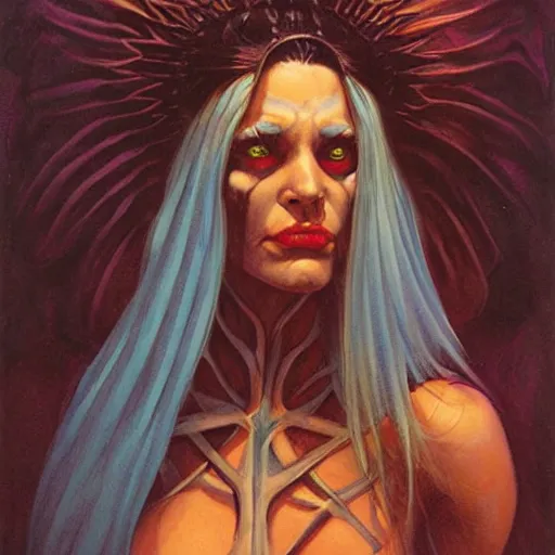 Prompt: portrait of a mutant priestess, by gerald brom