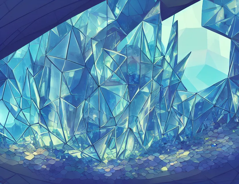 Image similar to beautiful futuristic crystal architecture with organic shapes, blooming plants growing on it. gouache, limited palette with complementary colors, by award - winning mangaka, backlighting, bold composition, depth of field.