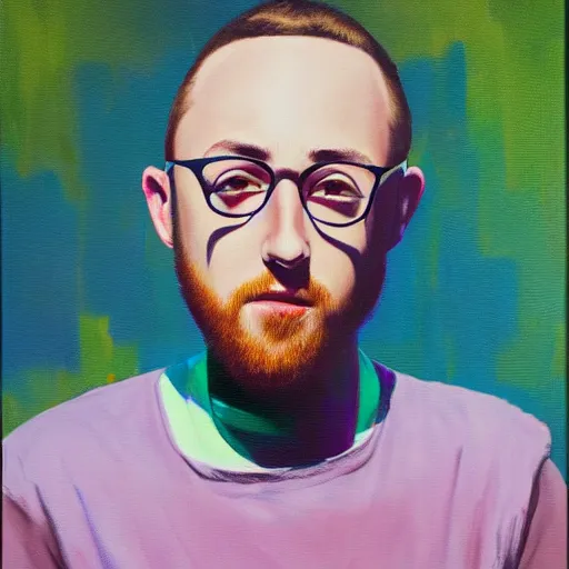 Prompt: Mac Miller oilpainting by Akihiko Yoshida, the brush strokes are visible and some of the paint is running down