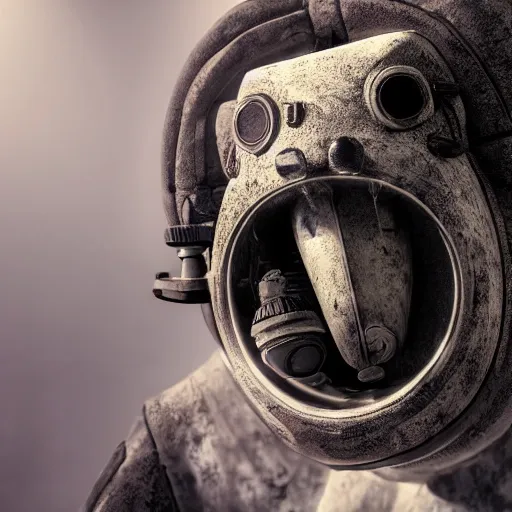 Image similar to surrealist art style, polar bear wearing a gas mask bleeding from eye sockets set in Escape From Tarkov, stencil, traditional, dystopian, depth of field, physically based rendering, pbr render, very detailed, volumetric lighting, octane render
