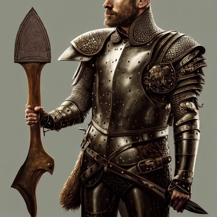 Prompt: portrait of a man with the head of a deer wearing a leather armor holding a pair of axe, subject in the center of the frame, wide angle shot, diffuse lighting, fantasy, intricate, elegant, highly detailed, lifelike, photorealistic, digital painting, artstation, illustration, concept art, smooth, sharp focus, art by John Collier and Albert Aublet and Krenz Cushart and Artem Demura and Alphonse Mucha