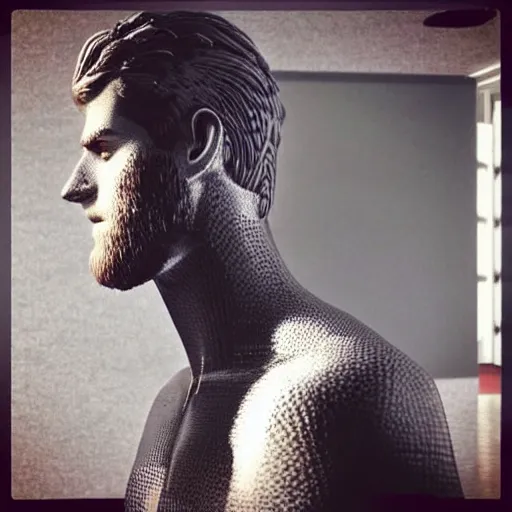 Image similar to “a realistic detailed photo of a guy who is an attractive humanoid who is half robot and half humanoid, who is a male android, baseball player Bryce Harper, shiny skin, posing like a statue, blank stare”