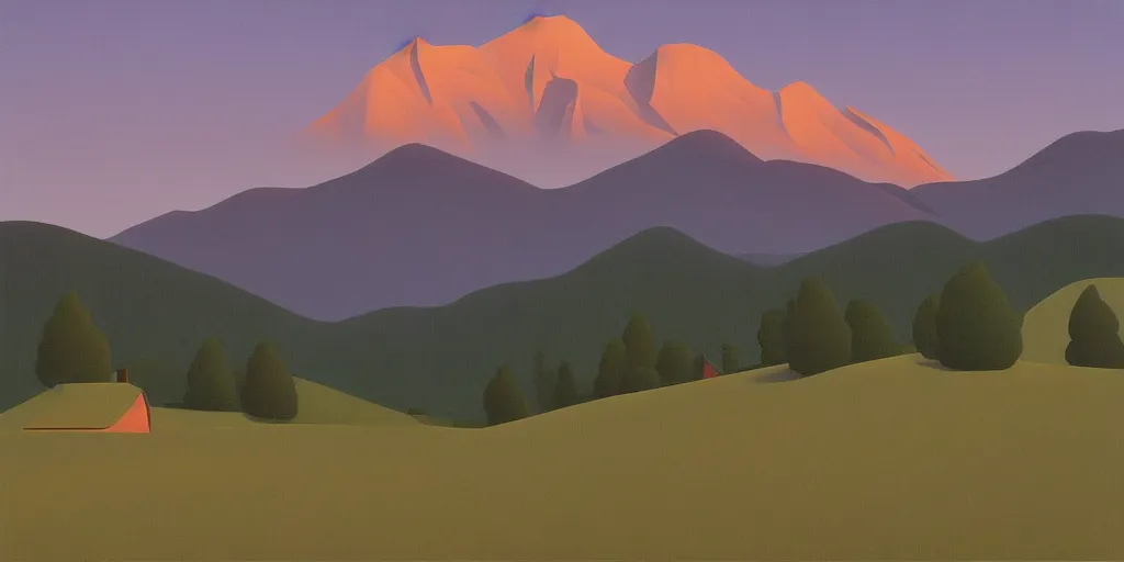 Image similar to the mountain in the distance, summer evening, kenton nelson