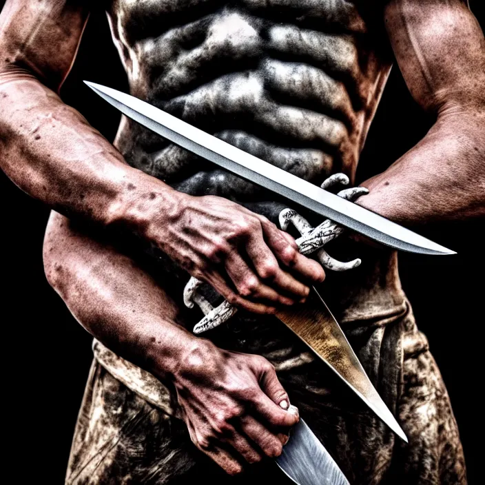 Image similar to photo of a warrior with bone blades coming out of forearm, highly detailed, 4 k, hdr, smooth, sharp focus, high resolution, award - winning photo