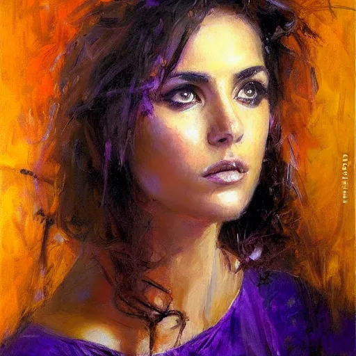 Prompt: portrait of beautiful confident portuguese women with deep eyes, perfect cinematic light, purple background, by henry asencio